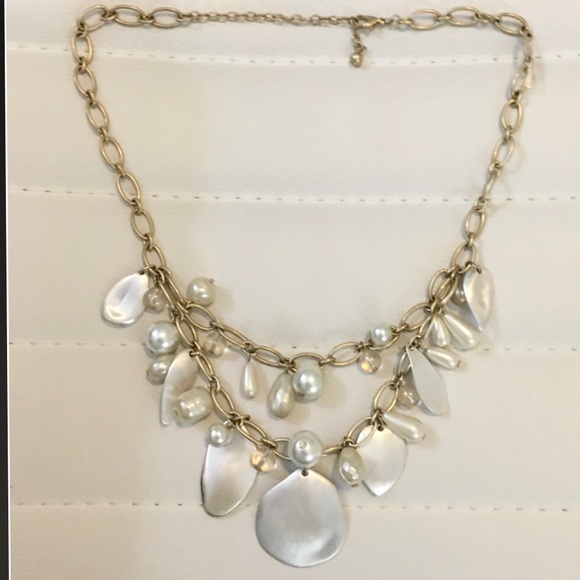 Two Strand Pearl & Pearlized Gold Chain Necklace - Picture 3 of 8